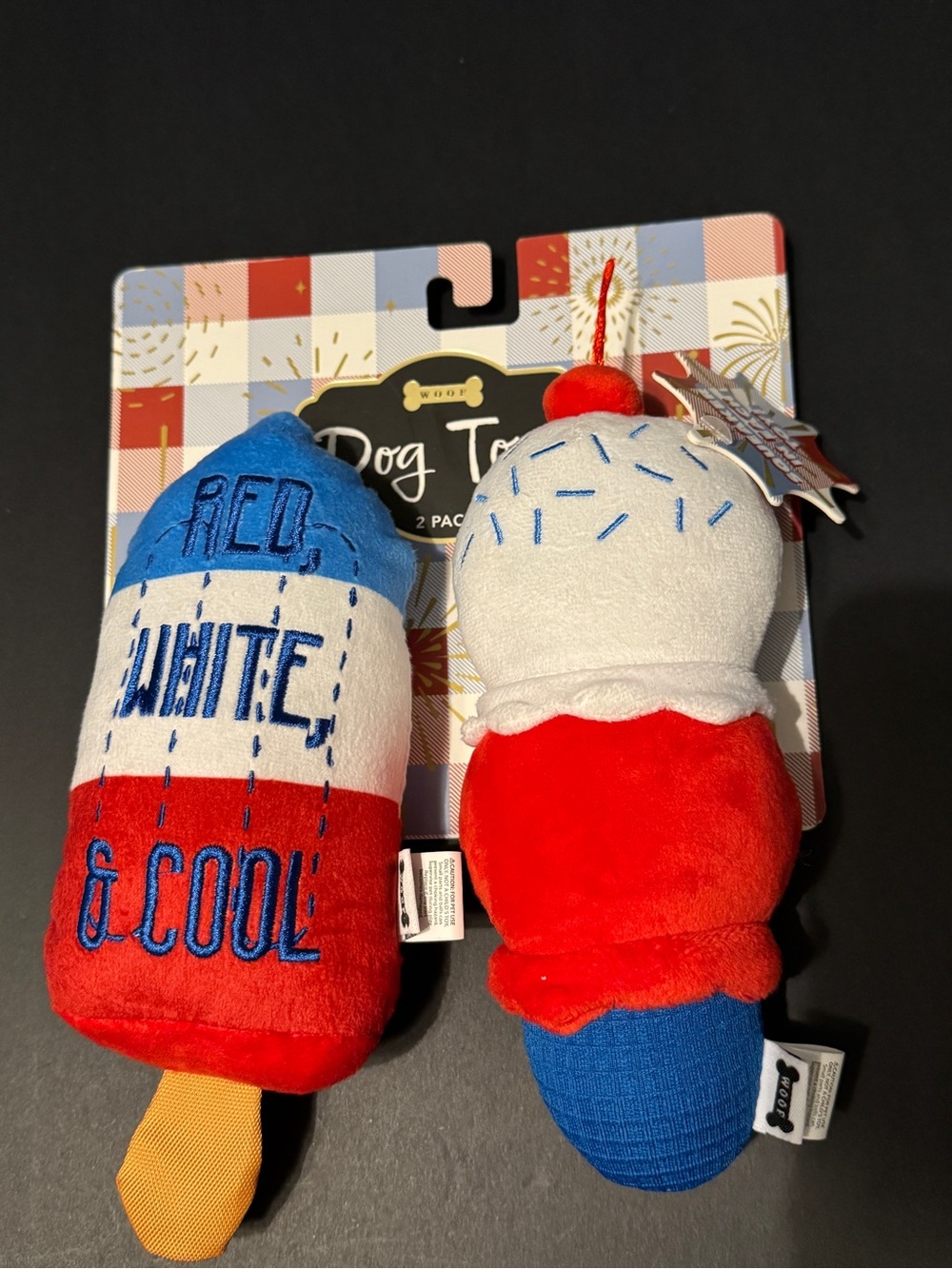 Patriotic Red, White & Blue Plush Popsicle Dog Toy Set